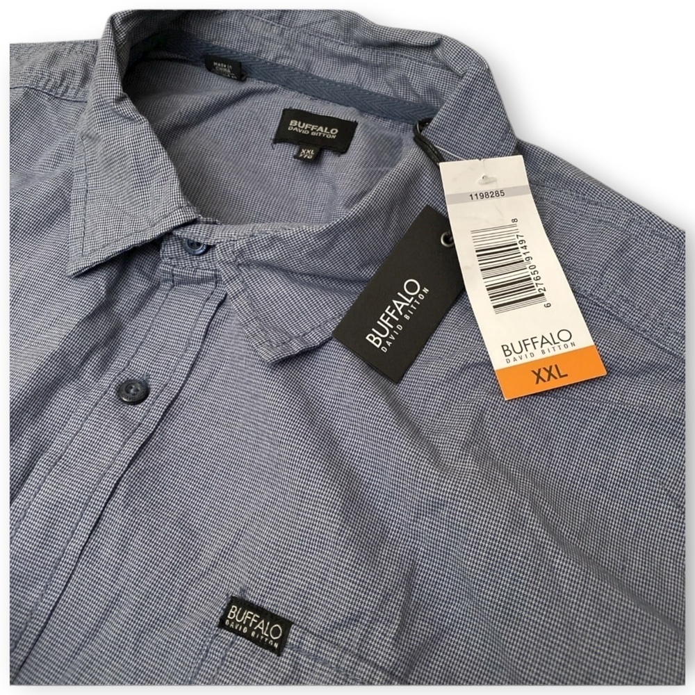 NWT Buffalo David Bitton Men’s Short-Sleeve Micro-Check Button-Up Shirt Size XL - Picture 7 of 10
